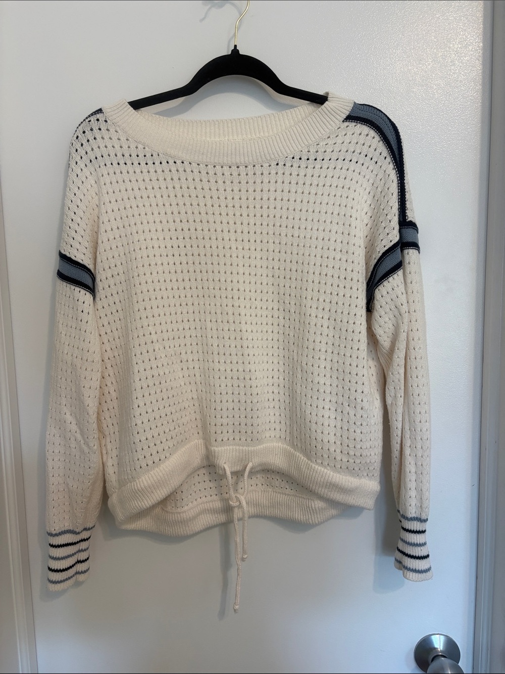 Lou & Grey Cream Knit Pullover with Navy Stripe Accents